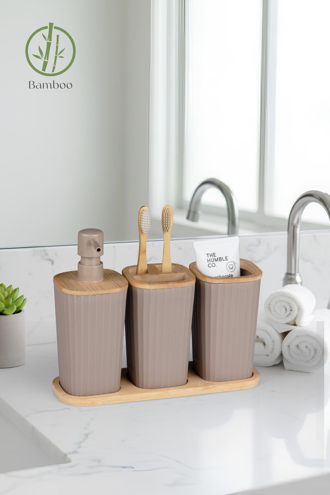 Okyanus Home Safir Bambu 3'lü Set Vizon