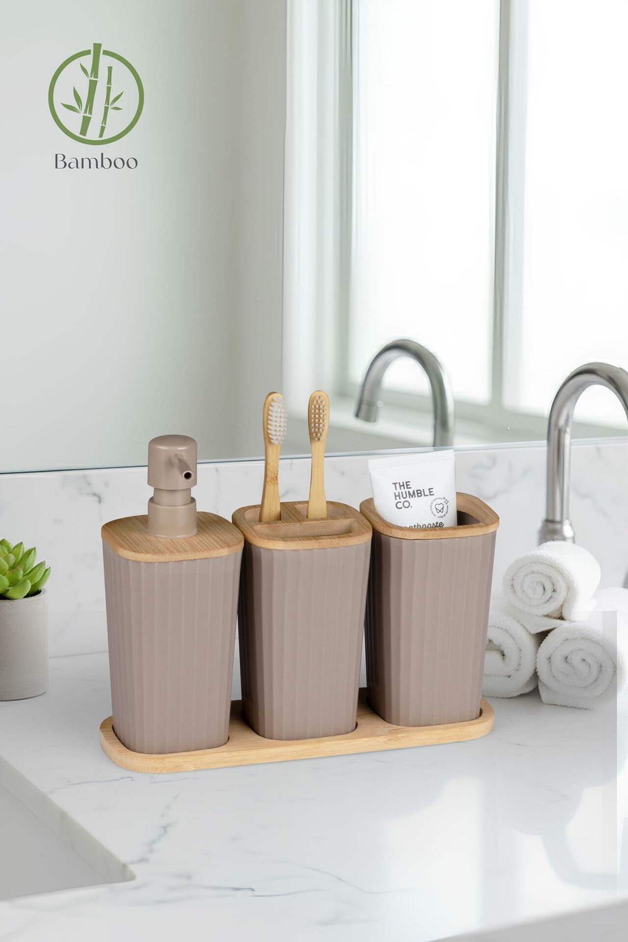 Okyanus Home Safir Bambu 3'lü Set Vizon