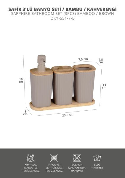 Okyanus Home Safir Bambu 3'lü Set Vizon