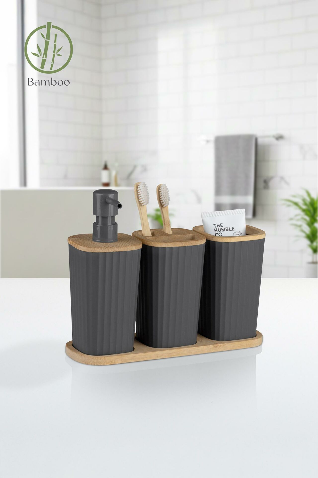Okyanus Home Safir Bambu 3'lü Set Antrasit