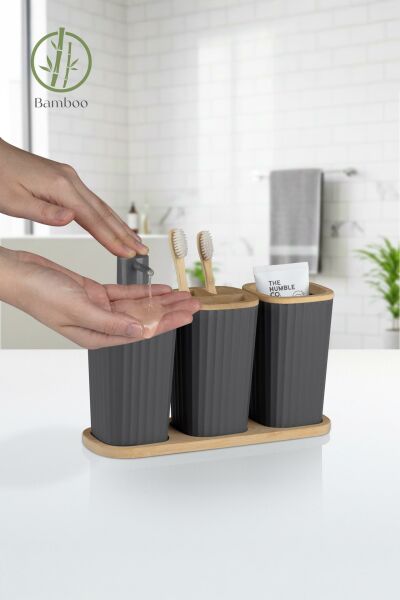 Okyanus Home Safir Bambu 3'lü Set Antrasit