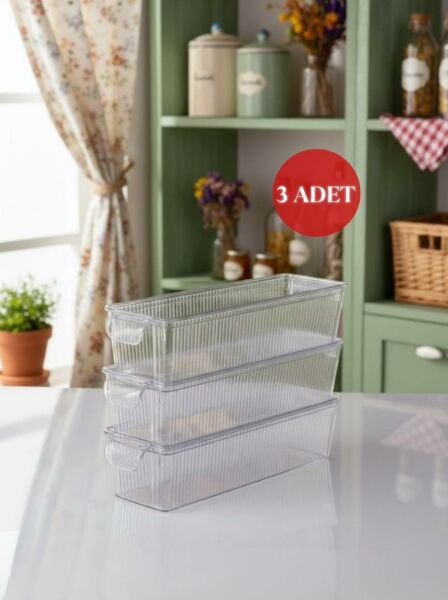 Okyanus Home 3 Adet Kapaklı Mini Buzdolabı Organizeri ve Saklama Kabı 1250ML