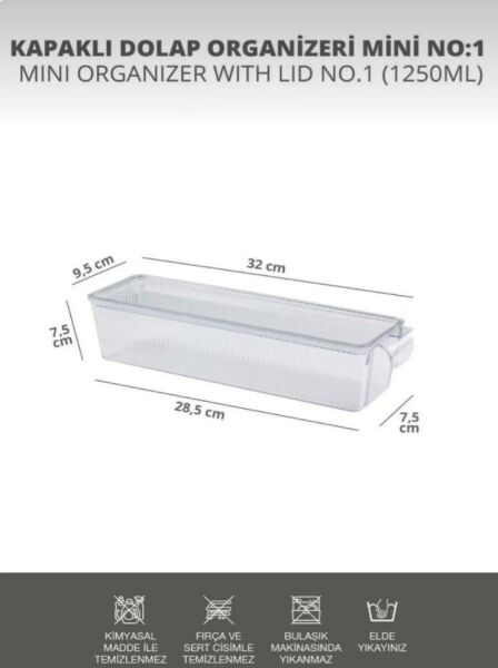 Okyanus Home 3 Adet Kapaklı Mini Buzdolabı Organizeri ve Saklama Kabı 1250ML