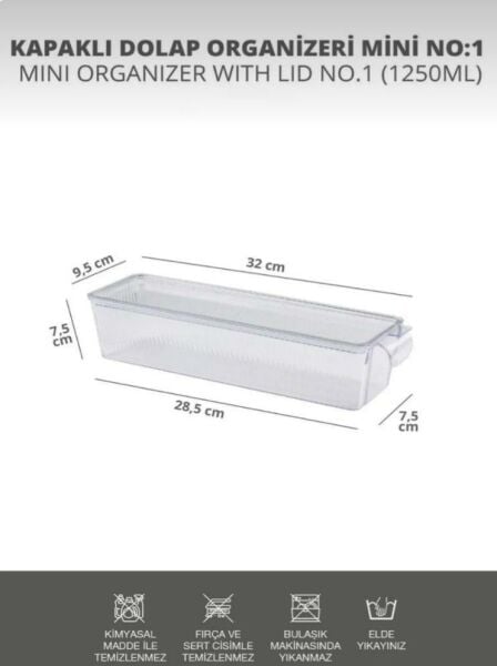 Okyanus Home 3 Adet Kapaklı Mini Buzdolabı Organizeri ve Saklama Kabı 1250ML