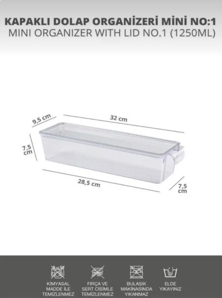 Okyanus Home 3 Adet Kapaklı Mini Buzdolabı Organizeri ve Saklama Kabı 1250ML