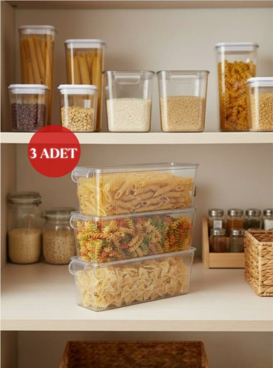 Okyanus Home 3 Adet Kapaklı Mini Buzdolabı Organizeri ve Saklama Kabı 2000ML