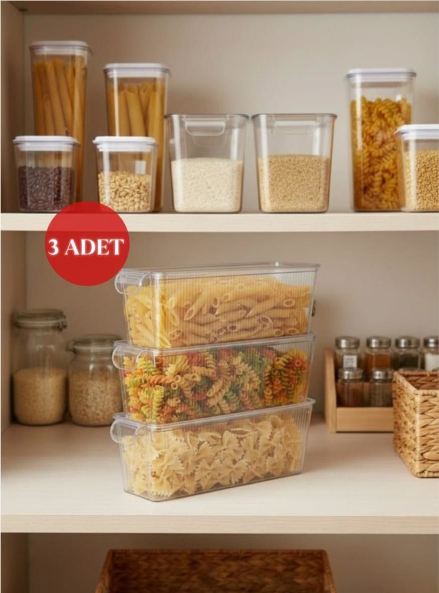 Okyanus Home 3 Adet Kapaklı Mini Buzdolabı Organizeri ve Saklama Kabı 2000ML