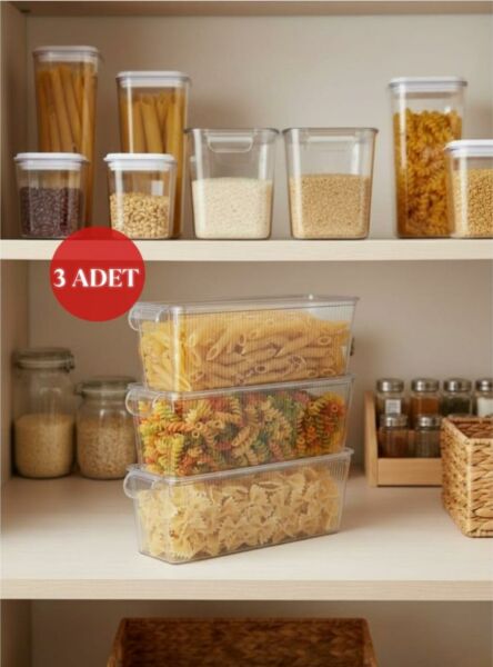 Okyanus Home 3 Adet Kapaklı Mini Buzdolabı Organizeri ve Saklama Kabı 2000ML