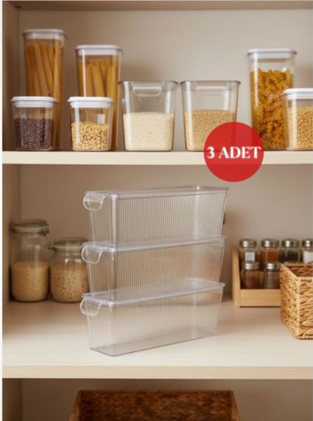 Okyanus Home 3 Adet Kapaklı Mini Buzdolabı Organizeri ve Saklama Kabı 2000ML