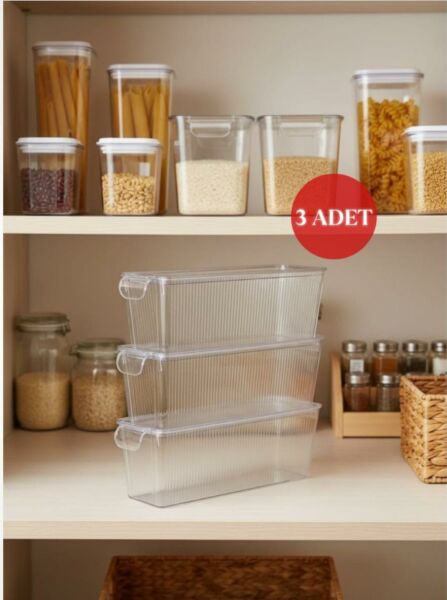 Okyanus Home 3 Adet Kapaklı Mini Buzdolabı Organizeri ve Saklama Kabı 2000ML