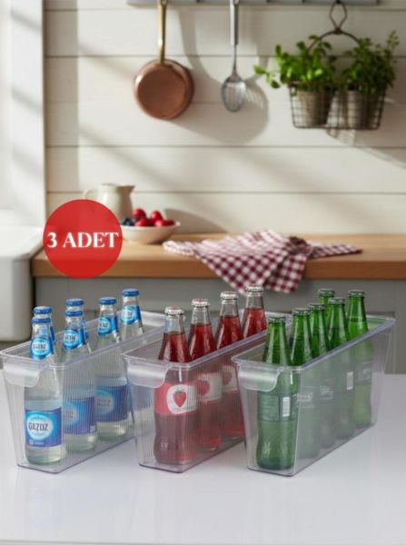 Okyanus Home 3 Adet Kapaklı Mini Buzdolabı Organizeri ve Saklama Kabı 2750ML