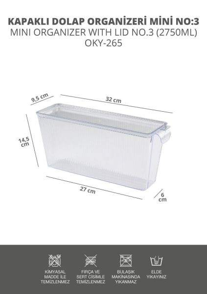 Okyanus Home 3 Adet Kapaklı Mini Buzdolabı Organizeri ve Saklama Kabı 2750ML