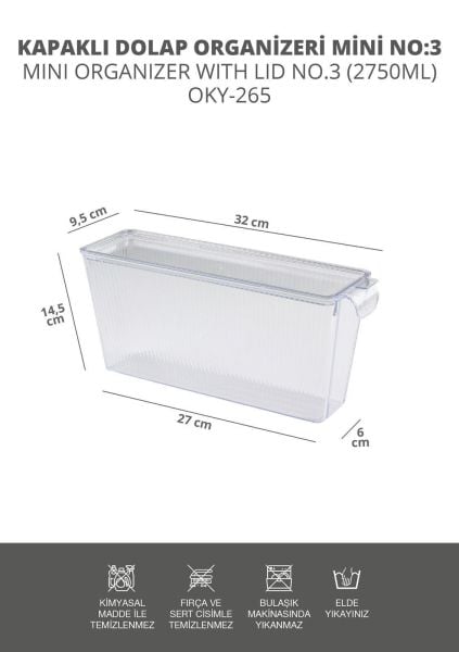 Okyanus Home 3 Adet Kapaklı Mini Buzdolabı Organizeri ve Saklama Kabı 2750ML