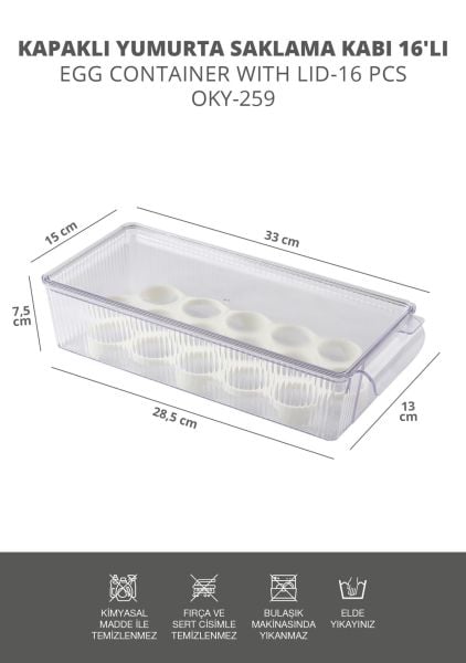 Okyanus Home Kapaklı Yumurta Saklama Kabı 16'lı