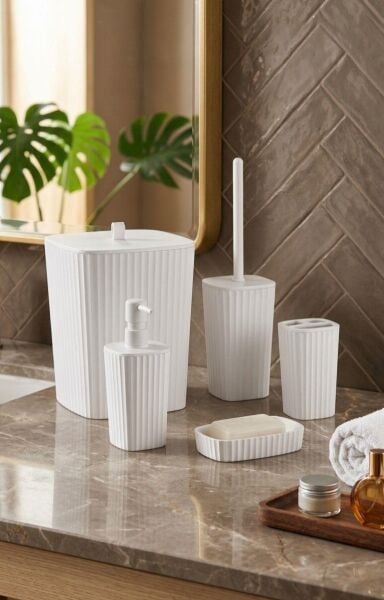 Okyanus Home Yapışkanlı  Safir Beyaz 5'li Banyo Seti