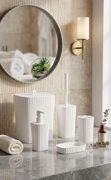 Okyanus Home Yapışkanlı  Safir Beyaz 5'li Banyo Seti