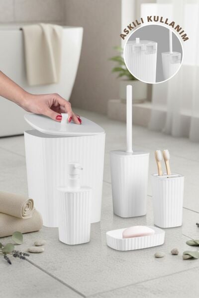 Okyanus Home Yapışkanlı  Safir Beyaz 5'li Banyo Seti