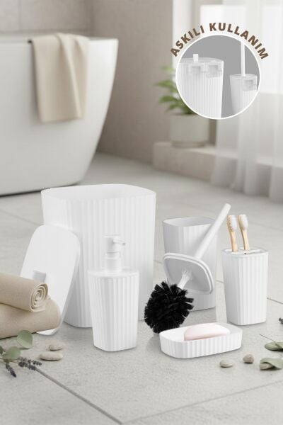 Okyanus Home Yapışkanlı  Safir Beyaz 5'li Banyo Seti