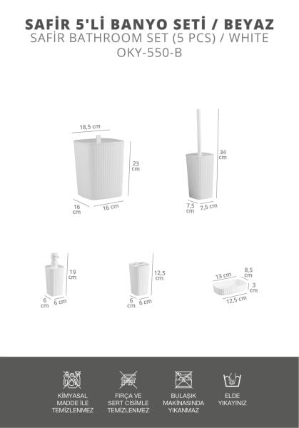 Okyanus Home Yapışkanlı  Safir Beyaz 5'li Banyo Seti