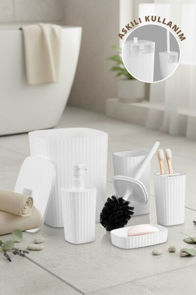 Okyanus Home Yapışkanlı  Safir Beyaz 5'li Banyo Seti