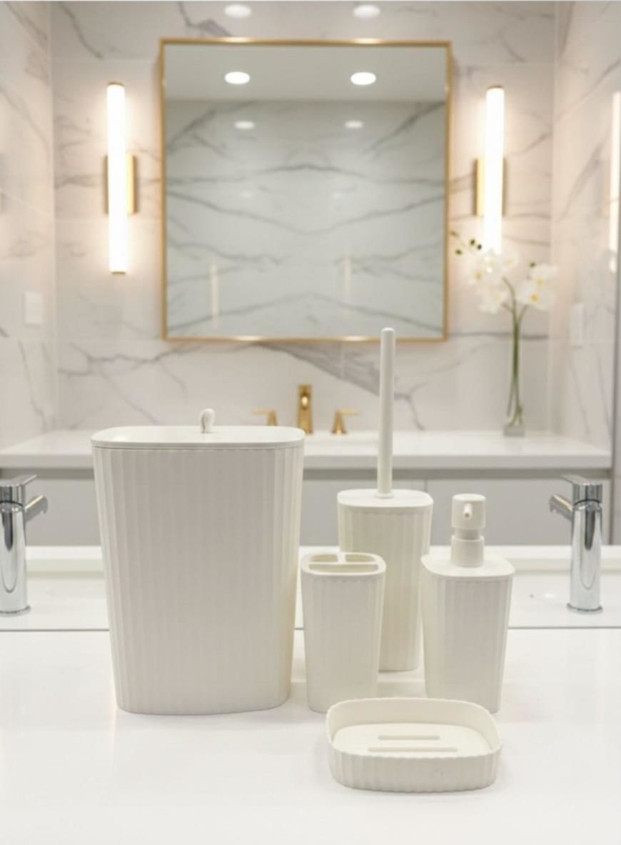 Okyanus Home Yapışkanlı  Safir Beyaz 5'li Banyo Seti