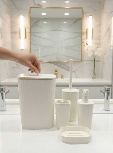 Okyanus Home Yapışkanlı  Safir Beyaz 5'li Banyo Seti