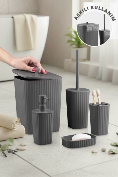 Okyanus Home Yapışkanlı  Safir Antrasit  5'li Banyo Seti