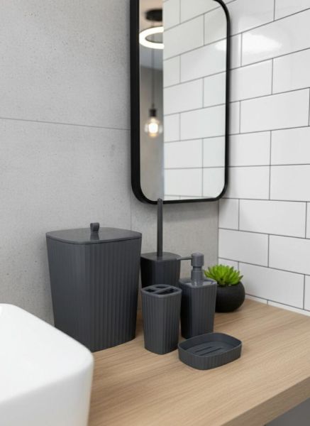 Okyanus Home Yapışkanlı  Safir Antrasit  5'li Banyo Seti