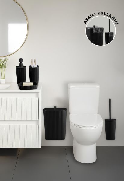 Okyanus Home Yapışkanlı Safir Siyah 5'li Banyo Seti