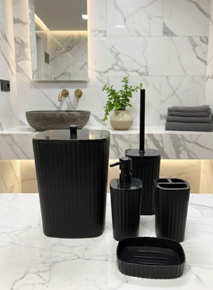 Okyanus Home Yapışkanlı Safir Siyah 5'li Banyo Seti