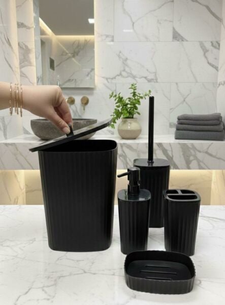 Okyanus Home Yapışkanlı Safir Siyah 5'li Banyo Seti