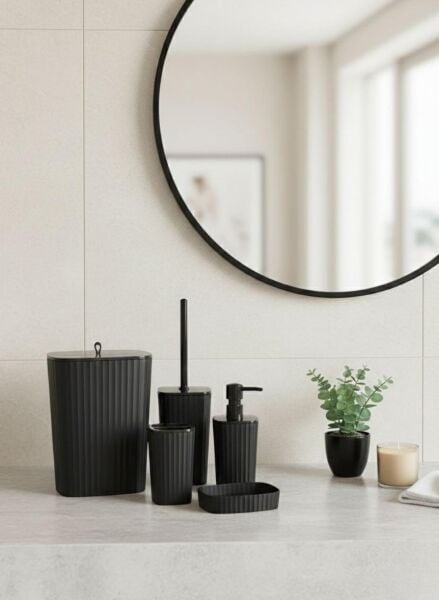 Okyanus Home Yapışkanlı Safir Siyah 5'li Banyo Seti