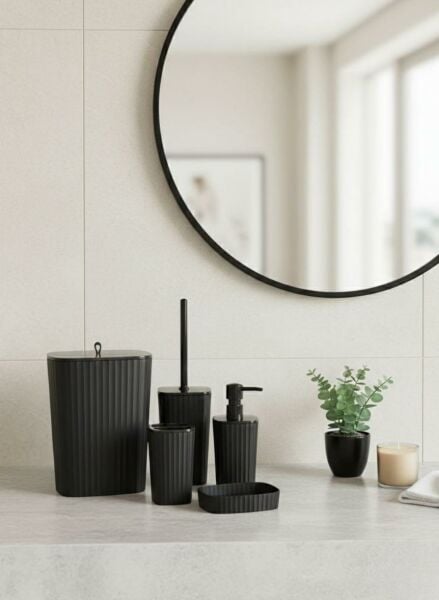 Okyanus Home Yapışkanlı Safir Siyah 5'li Banyo Seti