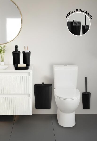 Okyanus Home Yapışkanlı Safir Siyah 5'li Banyo Seti