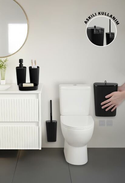 Okyanus Home Yapışkanlı Safir Siyah 5'li Banyo Seti