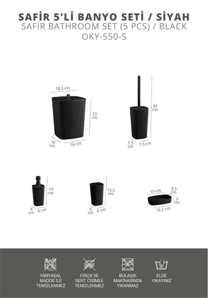Okyanus Home Yapışkanlı Safir Siyah 5'li Banyo Seti