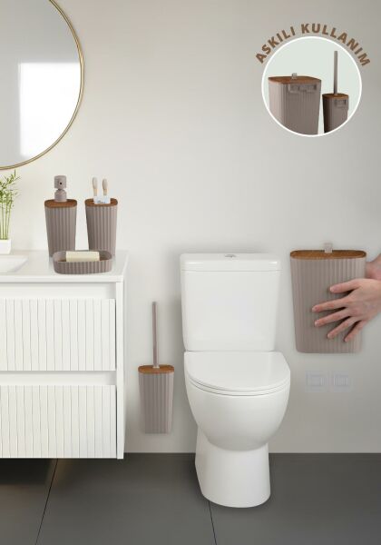 Okyanus Home Yapışkanlı Ahşap Desenli Safir Vizon 5'li Banyo Seti