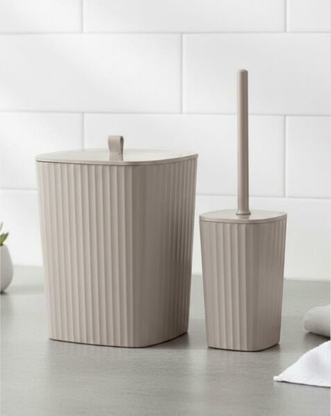 Okyanus Home Safir Yapışkanlı Wc Fırçalık ve Çöp Kovası Seti Vizon 2'li Banyo Seti