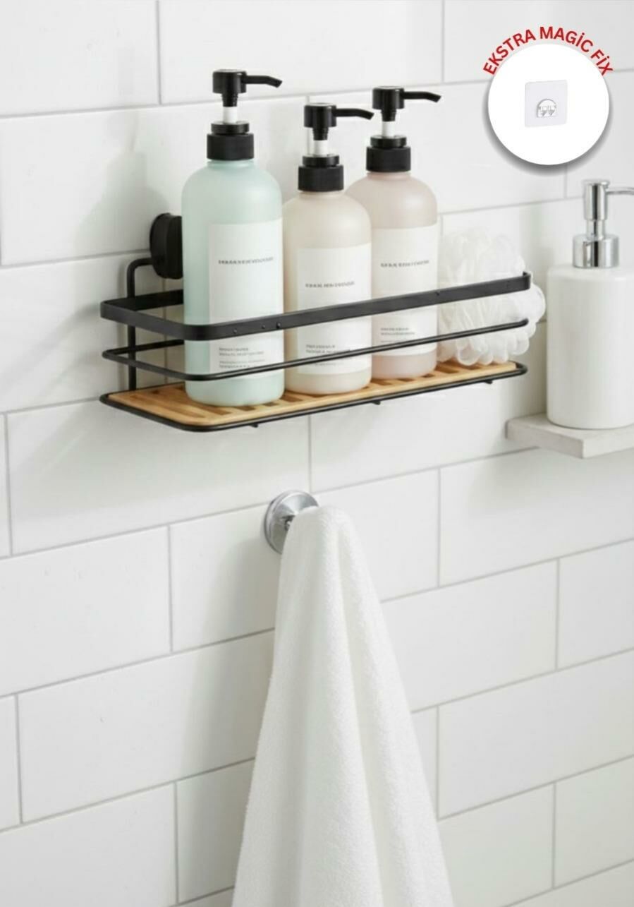 Okyanus Home Eko Magic Yapıştır&Vidala Due Tek Katlı Dikdörtgen Lamalı Maxi Şampuanlık  13 X 30 cm / Siyah