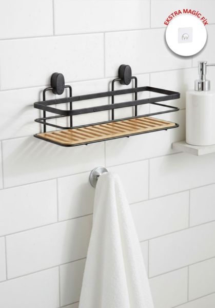 Okyanus Home Eko Magic Yapıştır&Vidala Due Tek Katlı Dikdörtgen Lamalı Maxi Şampuanlık  13 X 30 cm / Siyah