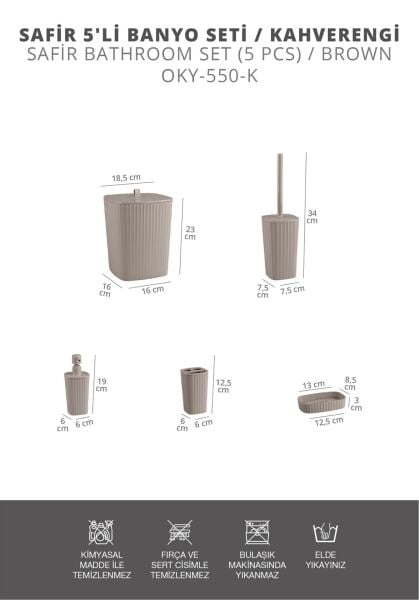 Okyanus Home Yapışkanlı  Safir Vizon 5'li Banyo Seti