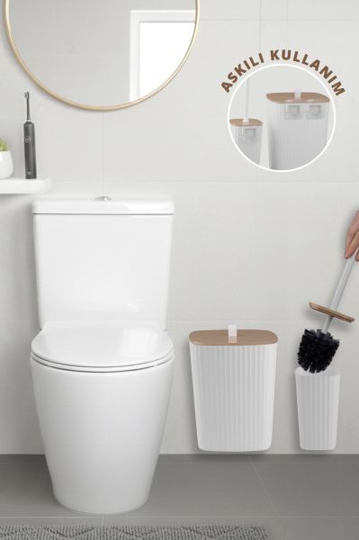Okyanus Home Yapışkanlı Due Safir Beyaz 5'li Banyo Seti