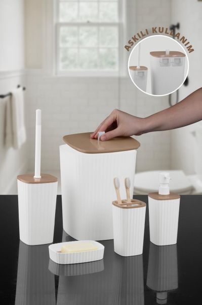 Okyanus Home Yapışkanlı Due Safir Beyaz 5'li Banyo Seti