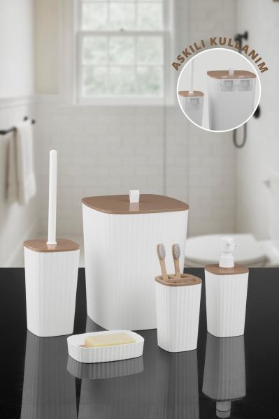 Okyanus Home Yapışkanlı Due Safir Beyaz 5'li Banyo Seti