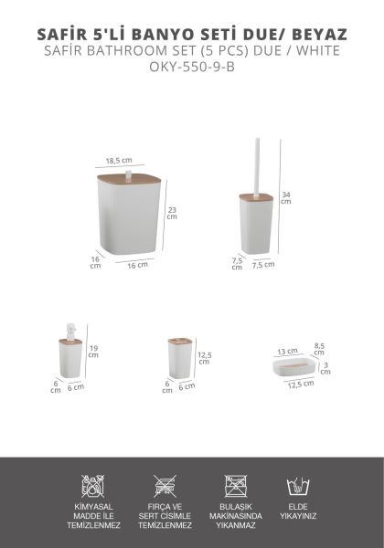 Okyanus Home Yapışkanlı Due Safir Beyaz 5'li Banyo Seti