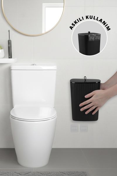 Okyanus Home Safir Yapışkanlı Asılabilir Çöp Kovası Siyah