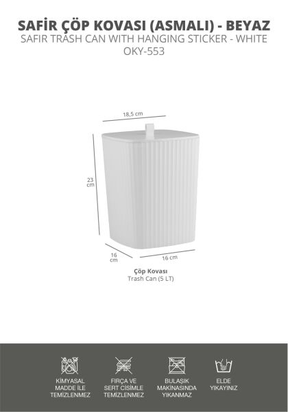 Okyanus Home Safir Yapışkanlı Asılabilir Çöp Kovası Beyaz