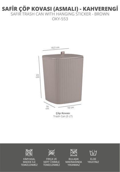 Okyanus Home Safir Yapışkanlı Asılabilir Çöp Kovası Vizon