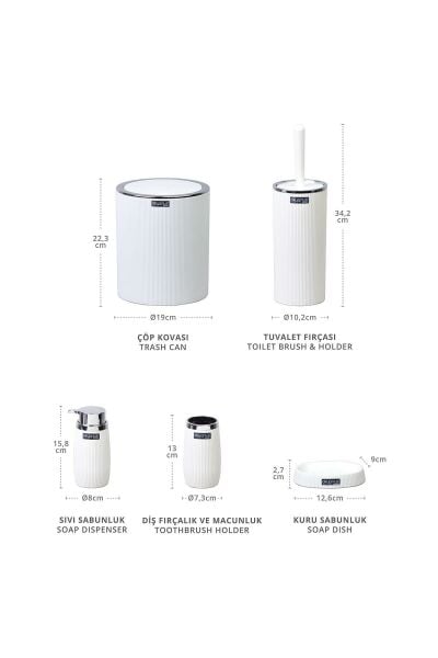 Okyanus Home Beyaz Kromlu Çizgili Yuvarlak 5'li Banyo Seti