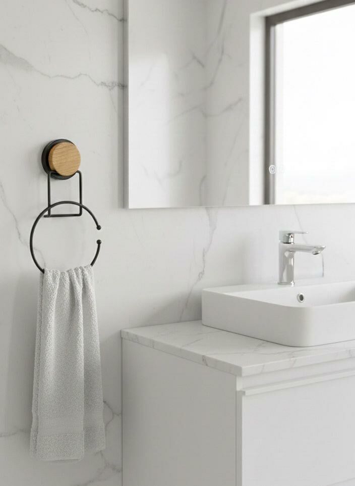 Okyanus Home Ahşap Desenli Magic Fix Sihirli Yapışkan Siyah Yuvarlak Havluluk